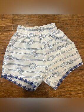 Toddler Sugar Bee White Swim Shorts with Navy Rope Print